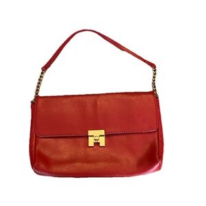 Tommy Hilfiger Red Leather Handbag with gold accents. Classic, Americana, luxury
